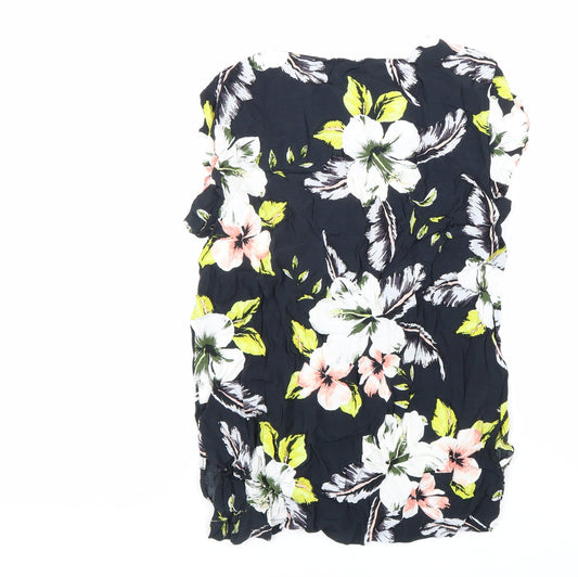 F&F Womens Black Floral Viscose Basic Blouse Size 10 Boat Neck