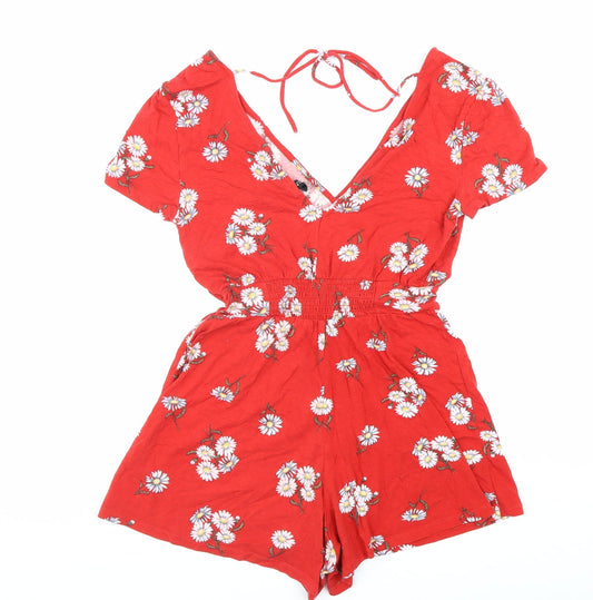 Divided Womens Red Floral Cotton Playsuit One-Piece Size XS L6 in Tie