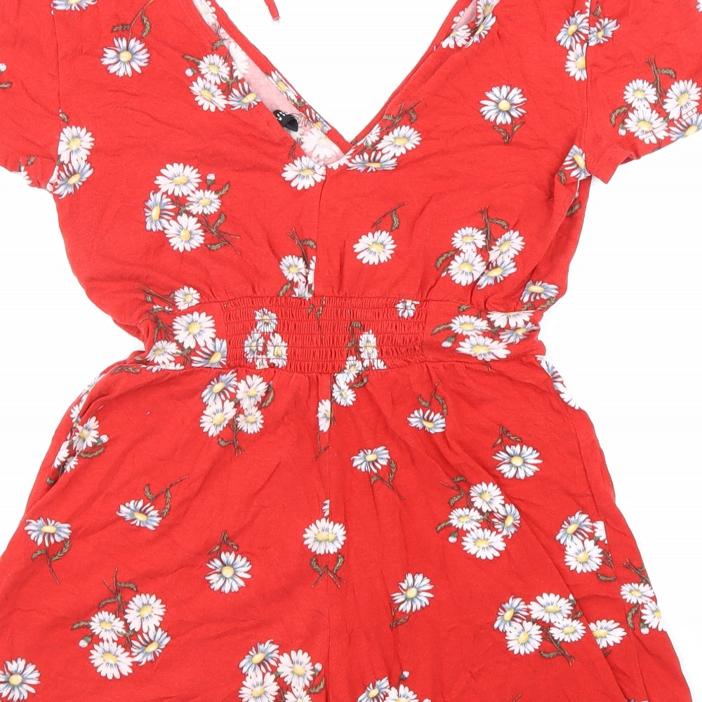 Divided Womens Red Floral Cotton Playsuit One-Piece Size XS L6 in Tie