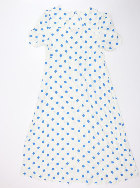 Marks and Spencer Womens Silver Polka Dot Viscose A-Line Size 18 Boat Neck Button