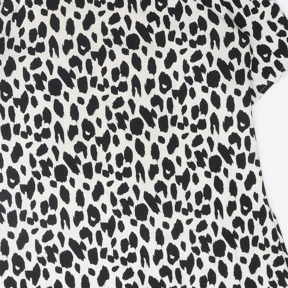 Glamorous Womens White Animal Print Polyester T-Shirt Dress Size 8 Boat Neck Pullover - Leopard Print