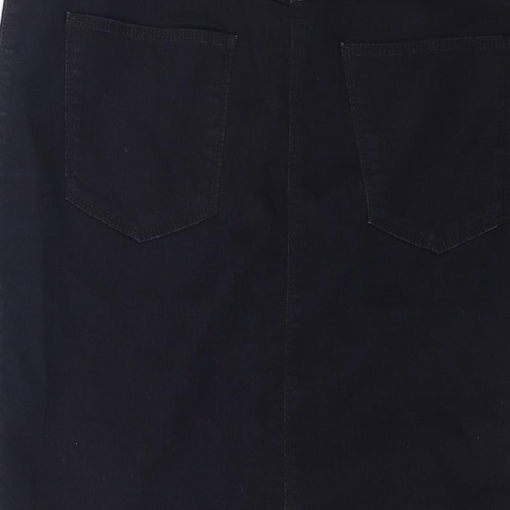 Marks and Spencer Womens Blue Cotton Straight & Pencil Skirt Size 10 Button