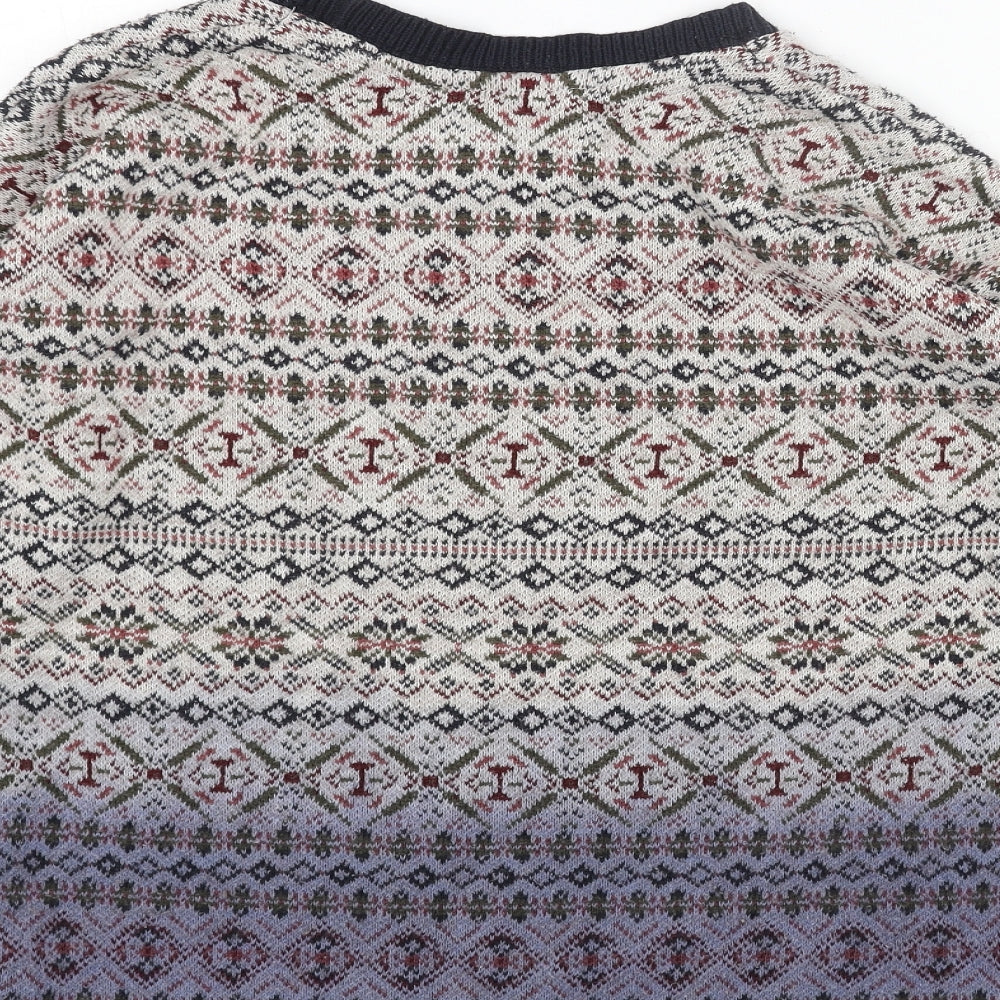 Preworn Mens Blue Round Neck Fair Isle Acrylic Pullover Jumper Size XS Long Sleeve