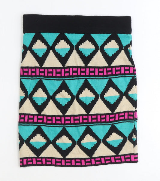 Miss Selfridge Womens Multicoloured Geometric Acrylic Bandage Skirt Size 8
