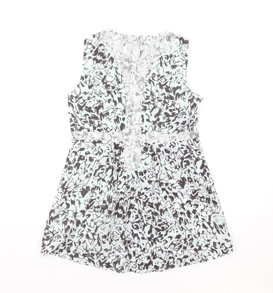 Coast Womens Green Geometric Polyester Basic Tank Size 6 Round Neck