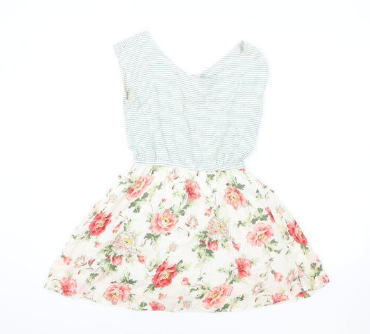 Rare Womens Multicoloured Floral Cotton Fit & Flare Size 10 Scoop Neck Pullover