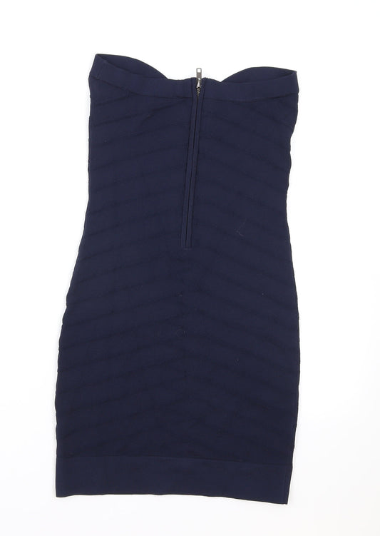 French Connection Womens Blue Viscose Bodycon Size 10 Sweetheart Zip