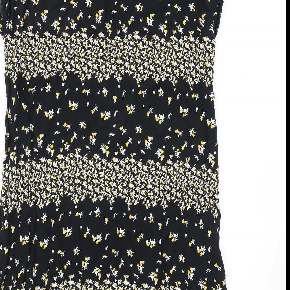 Papaya Womens Black Floral Viscose Shift Size 10 V-Neck Tie