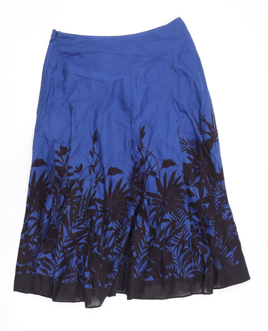 Monsoon Womens Blue Floral Cotton Swing Skirt Size 8 Zip