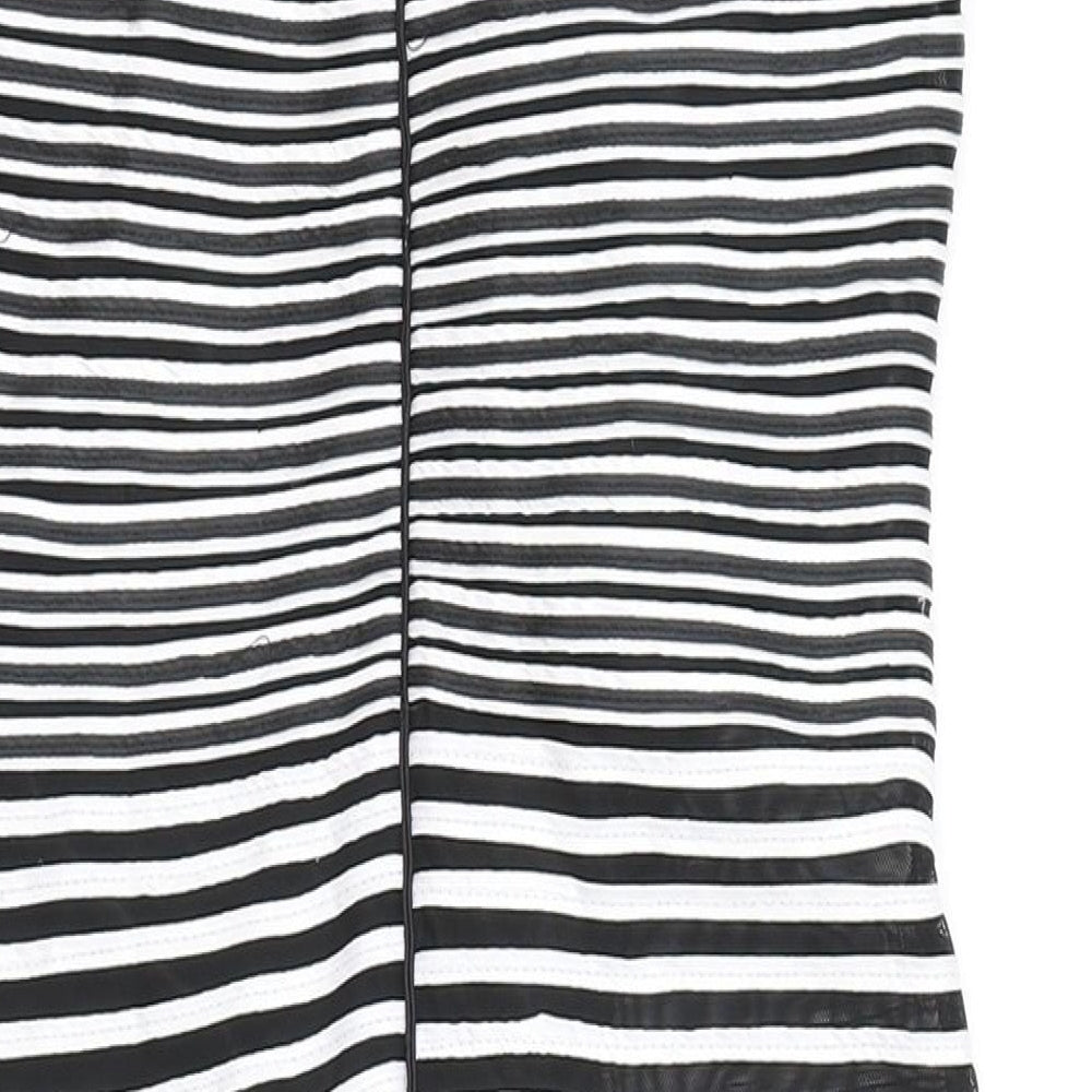 Madeline Womens Black Striped Polyester Bodycon Size 14 V-Neck Zip