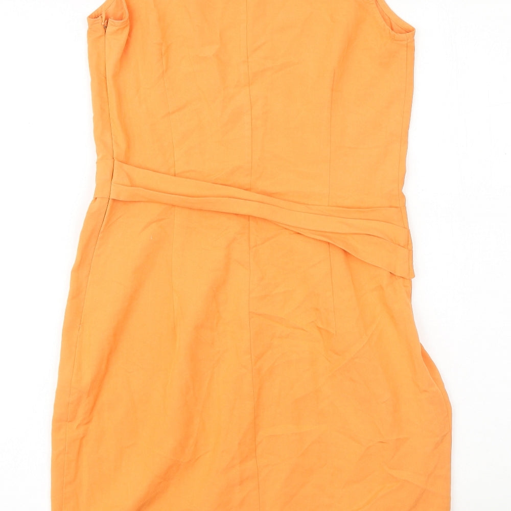 NEXT Womens Orange Viscose A-Line Size 8 Round Neck Zip
