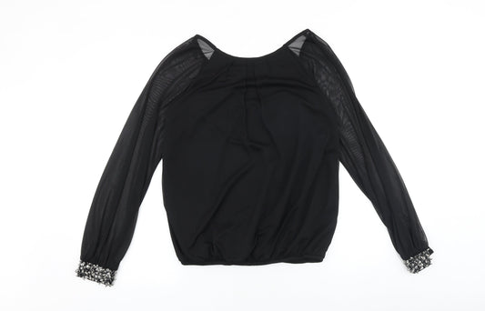 Wallis Womens Black Polyester Basic Blouse Size 10 Round Neck