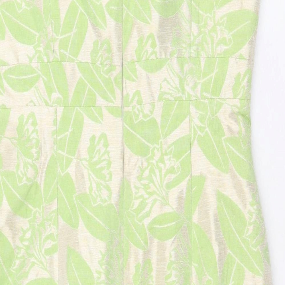 Paul Costelloe Womens Green Floral Polyester A-Line Size 10 Round Neck Zip