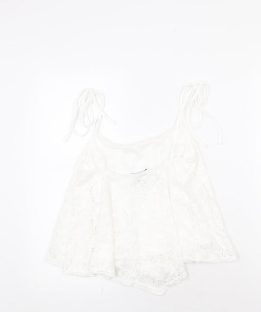New Look Womens White Nylon Cropped Tank Size 10 Round Neck