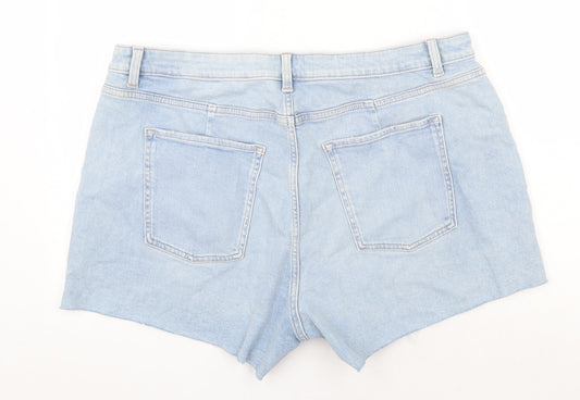 Marks and Spencer Womens Blue Cotton Cut-Off Shorts Size 22 Regular Zip - Distressed