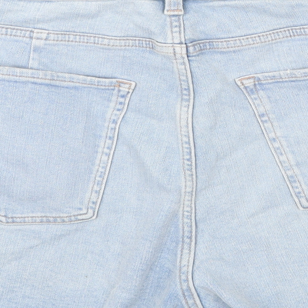 Marks and Spencer Womens Blue Cotton Cut-Off Shorts Size 22 Regular Zip - Distressed