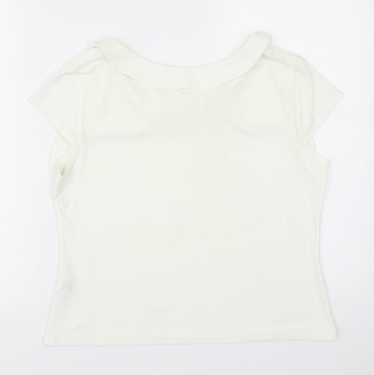 Minuet Womens Ivory Polyester Basic T-Shirt Size 14 Round Neck