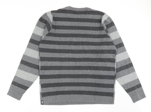 Blue Harbour Mens Grey Round Neck Striped Cotton Pullover Jumper Size S Long Sleeve