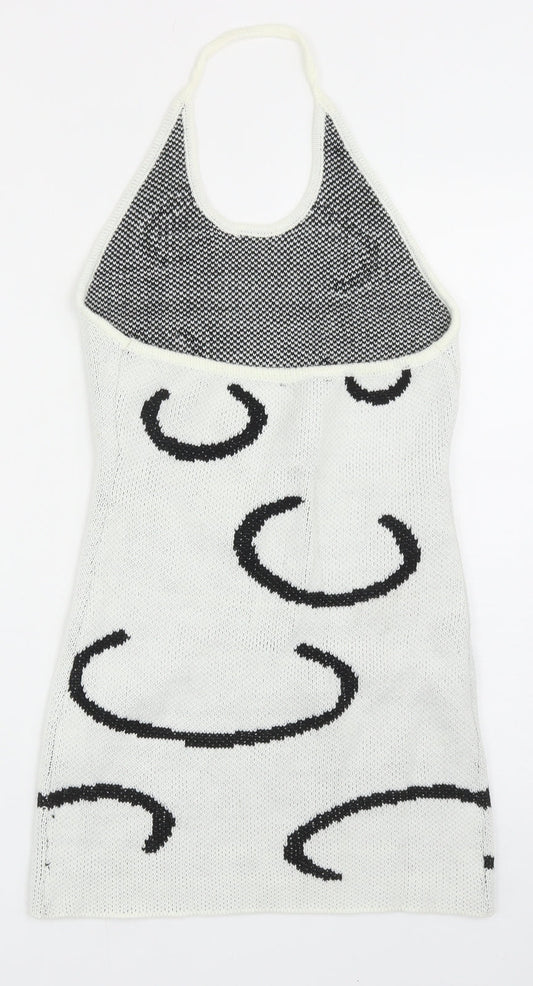 SheIn Womens Grey Geometric Acrylic Bodycon Size S Halter Pullover