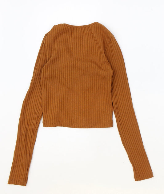 Topshop Womens Orange Polyester Basic T-Shirt Size 4XL V-Neck - Ring Detail