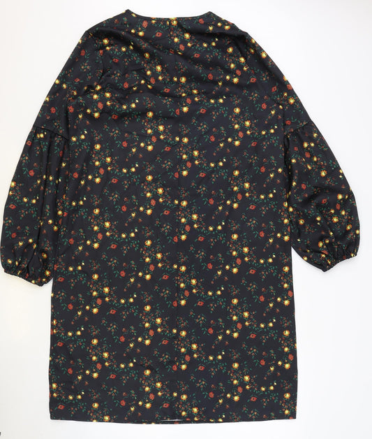 SheIn Womens Black Floral Polyester A-Line Size L V-Neck Pullover