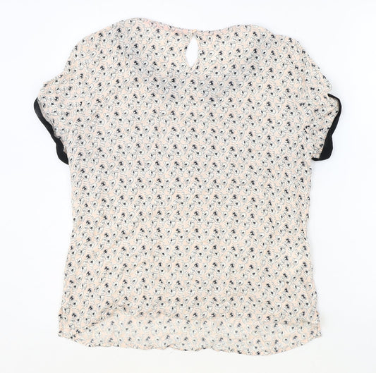 Promod Womens Pink Geometric Viscose Basic Blouse Size 10 Round Neck