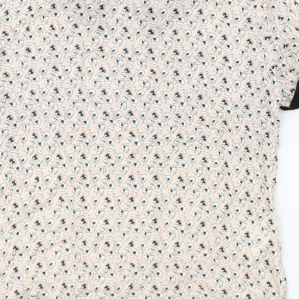 Promod Womens Pink Geometric Viscose Basic Blouse Size 10 Round Neck