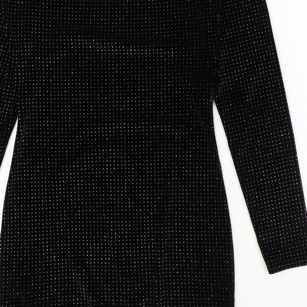 Quiz Womens Black Polyester A-Line Size 10 Boat Neck Pullover