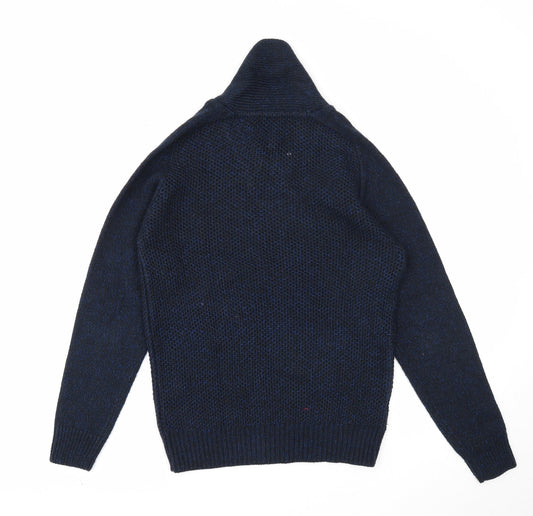 NEXT Mens Blue V-Neck Acrylic Henley Jumper Size S Long Sleeve