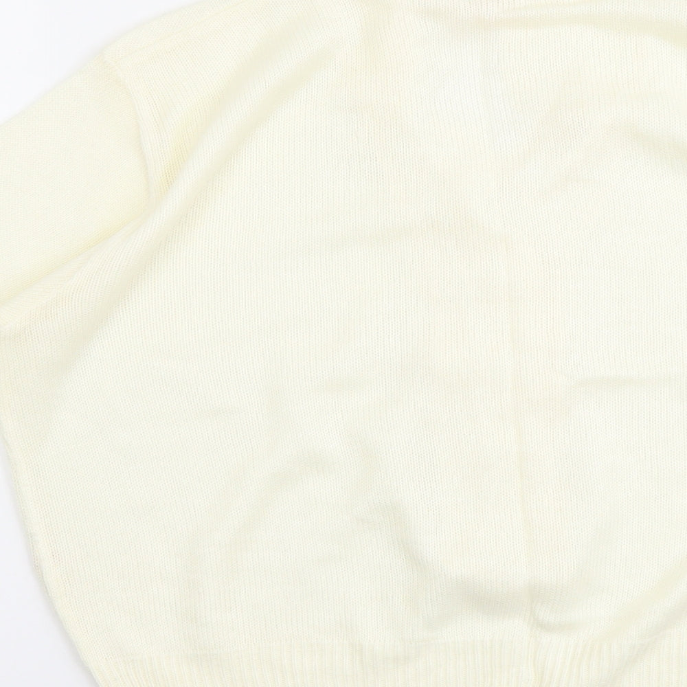 Mia Cassara Womens Ivory Collared Acrylic Cardigan Jumper Size M