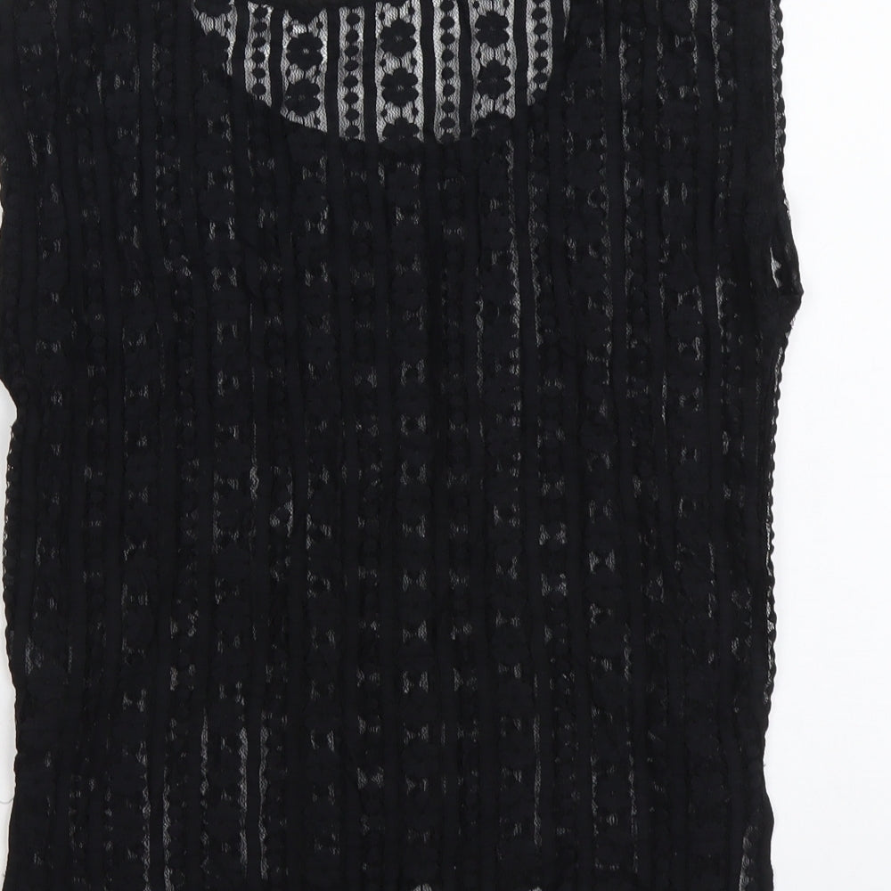 Miss Selfridge Womens Black Geometric Polyester Basic T-Shirt Size 8 Round Neck