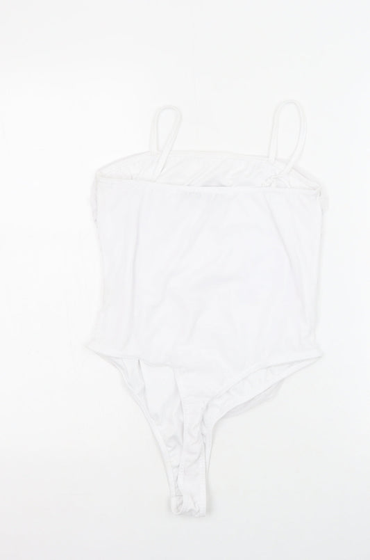 PRETTYLITTLETHING Womens White Polyester Bodysuit One-Piece Size 14 Snap
