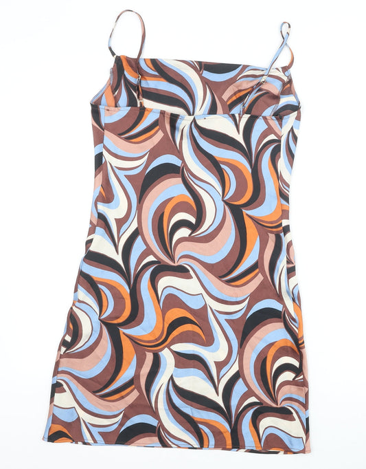 Primark Womens Brown Geometric Polyester Bodycon Size 8 Cowl Neck Pullover