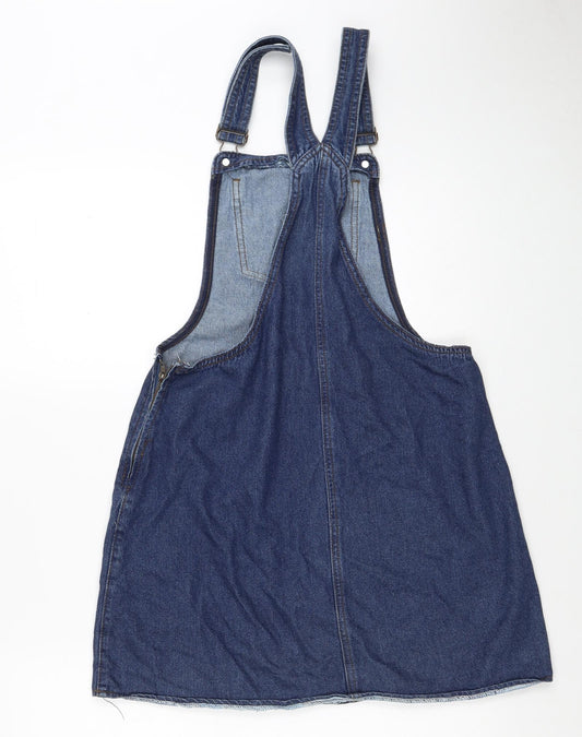 Brave Soul Womens Blue Cotton Pinafore/Dungaree Dress Size 10 Sweetheart Buckle