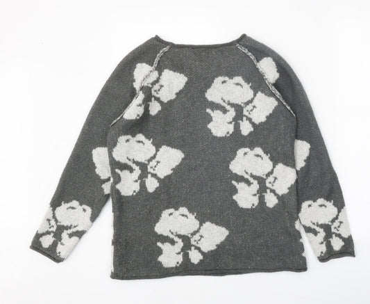 Marks and Spencer Womens Grey Scoop Neck Geometric Acrylic Pullover Jumper Size 10
