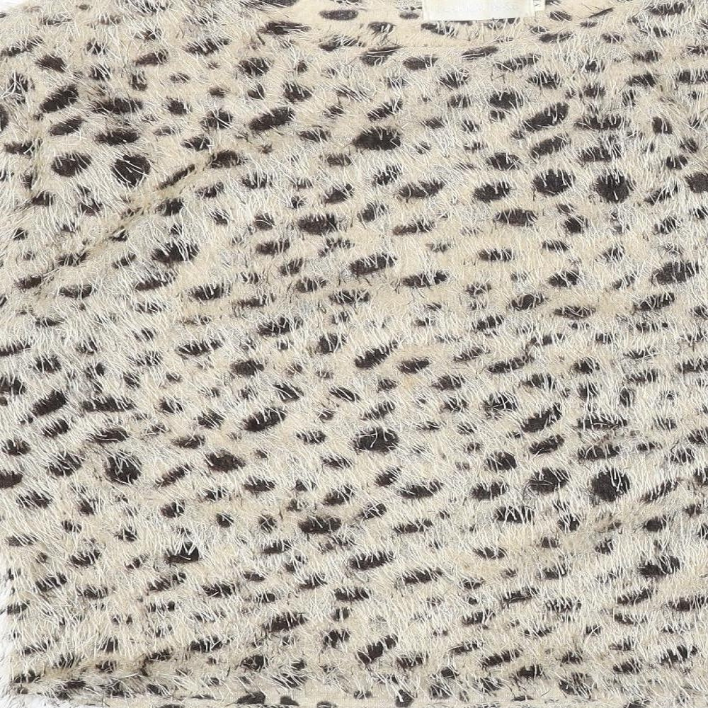 Flamant Rose Womens Beige Round Neck Animal Print Polyester Pullover Jumper Size S