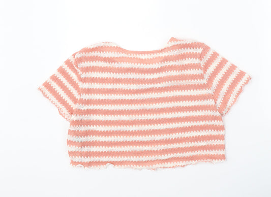 Dazy Womens Pink Round Neck Striped Polyester Pullover Jumper Size XL