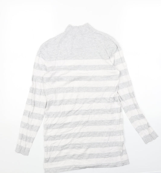 Primark Womens Grey Mock Neck Striped Acrylic Pullover Jumper Size 14
