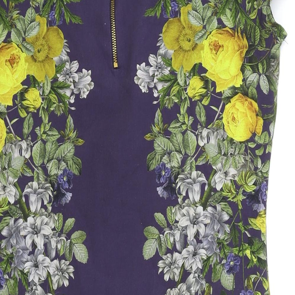 NEXT Womens Blue Floral Polyester A-Line Size 8 Scoop Neck Zip