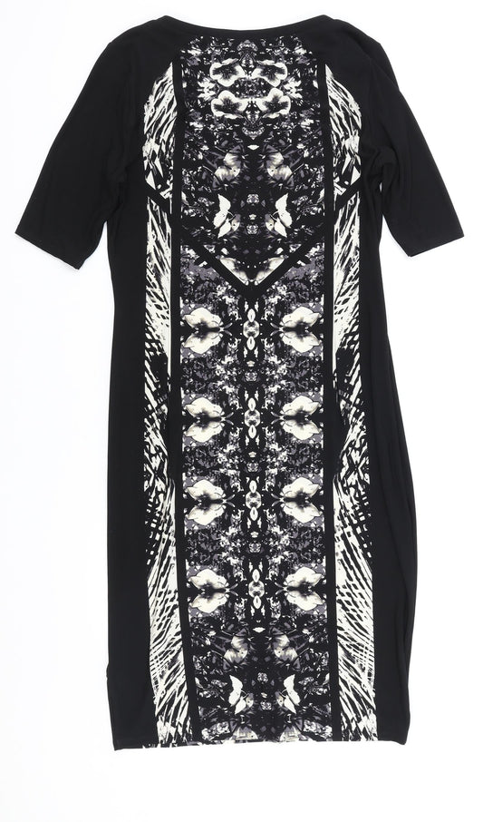 NEXT Womens Black Geometric Polyester A-Line Size 12 Round Neck Pullover