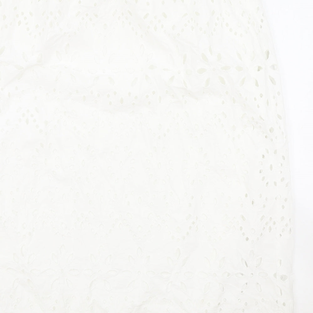 Primark Womens White Geometric Polyester Swing Skirt Size 14 Zip