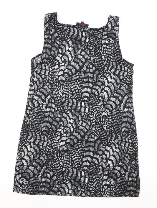 Lila Womens Grey Geometric Viscose A-Line Size 12 Scoop Neck Pullover