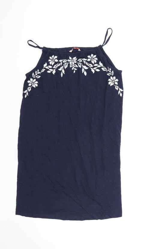 AKH Womens Blue Floral Polyester Slip Dress One Size Square Neck Pullover