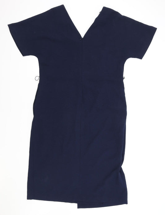 Marks and Spencer Womens Blue Polyester A-Line Size 14 V-Neck Zip