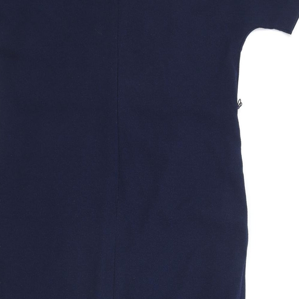 Marks and Spencer Womens Blue Polyester A-Line Size 14 V-Neck Zip