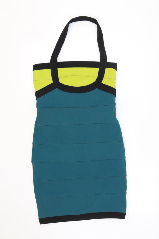 ASOS Womens Green Colourblock Polyester Bodycon Size 12 Halter