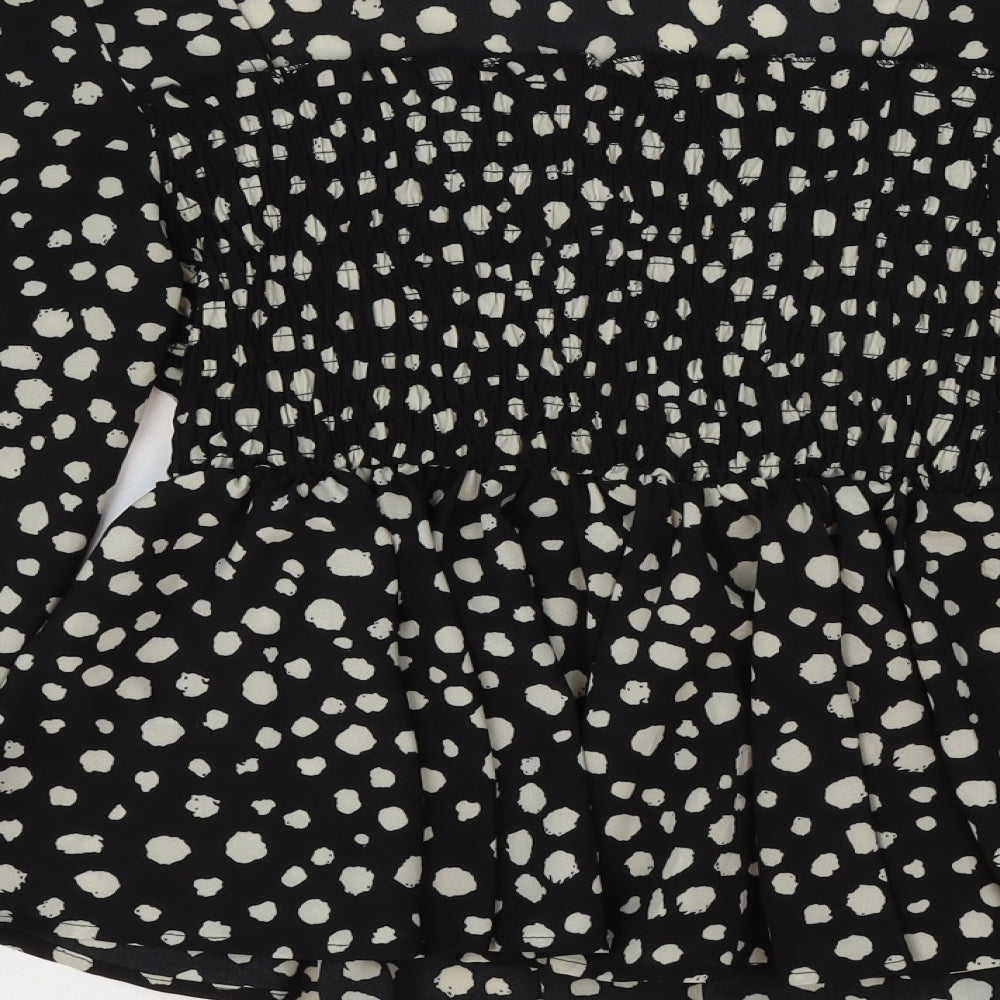 SheIn Womens Black Animal Print Polyester Basic Blouse Size S Round Neck - Dalmatian Print
