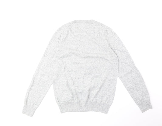Marks and Spencer Mens Grey Round Neck Cotton Pullover Jumper Size S Long Sleeve