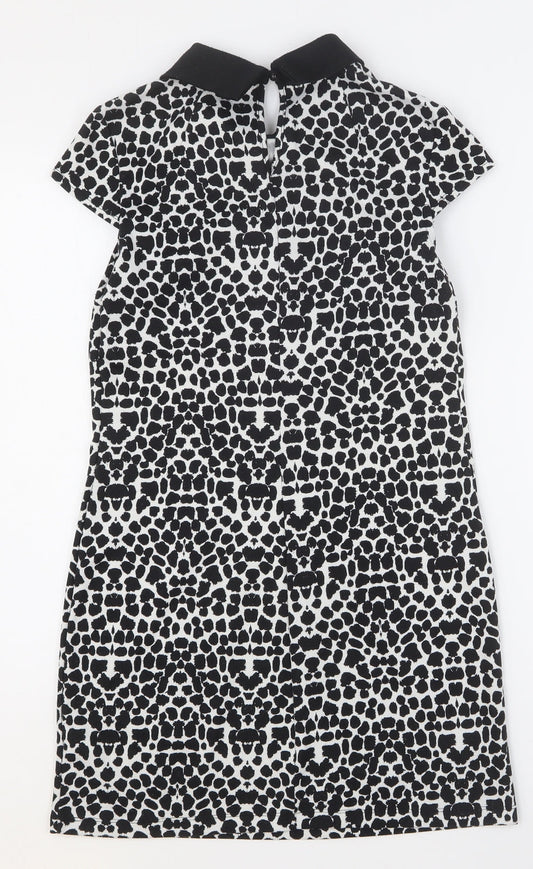 Dorothy Perkins Womens Black Geometric Polyester A-Line Size 6 Collared Button