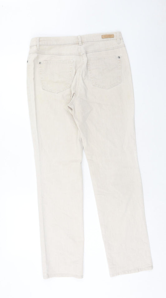 Gerry Weber Womens Beige Cotton Straight Jeans Size 12 Regular Zip